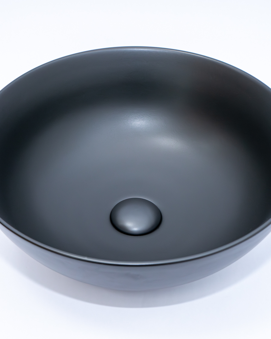 Idealaqua umivaonik nadgradni na ploču HK Round 41,5, crni, sa gornjim dijelom sifona