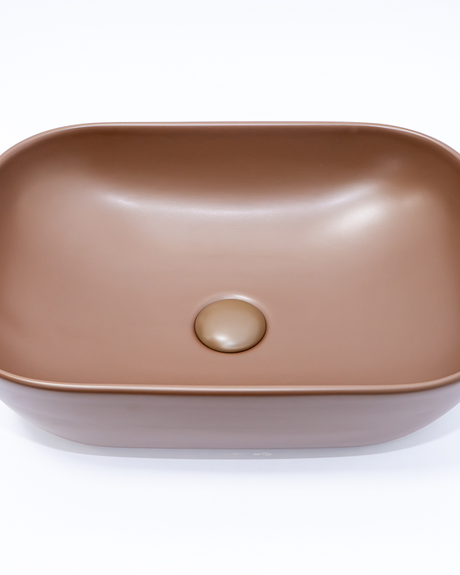 Idealaqua umivaonik nadgradni na ploču HK Square 45,5, smeđi, sa gornjim dijelom sifona