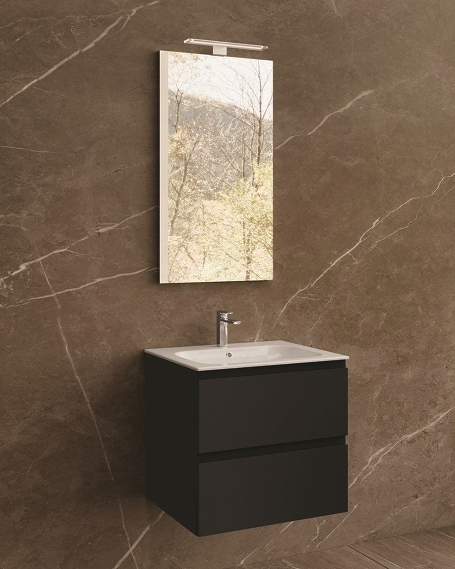 Idealaqua kupaonski set s ogledalom i rasvjetom 60×80 cm, crni mat