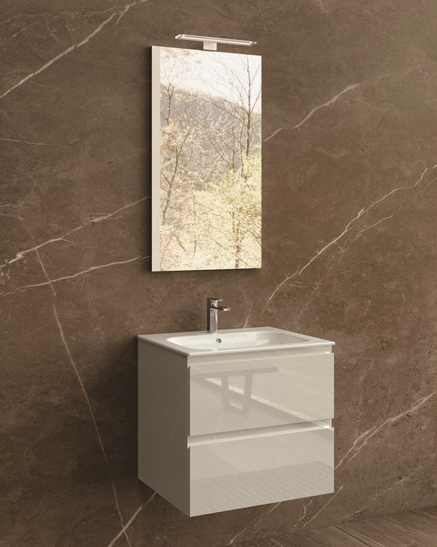 Idealaqua kupaonski set s ogledalom i rasvjetom 60×80 cm, bijeli mat