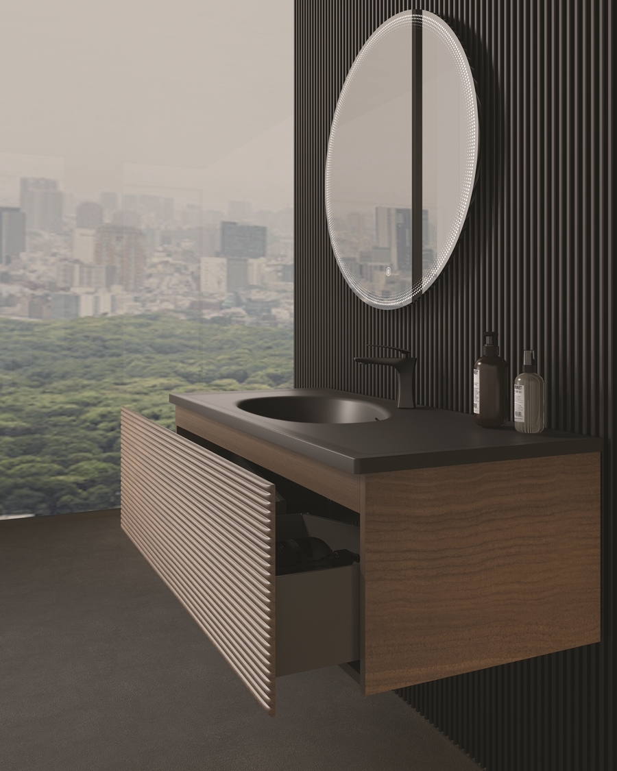 Idealaqua Cruis 1200 ormarić s umivaonikom, crni mat, rebrasti