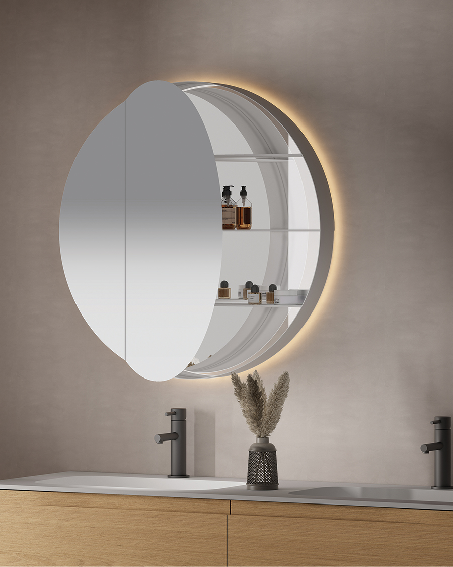 Idealaqua ogledalo s LED rasvjetom R, 80 cm, bijeli okvir