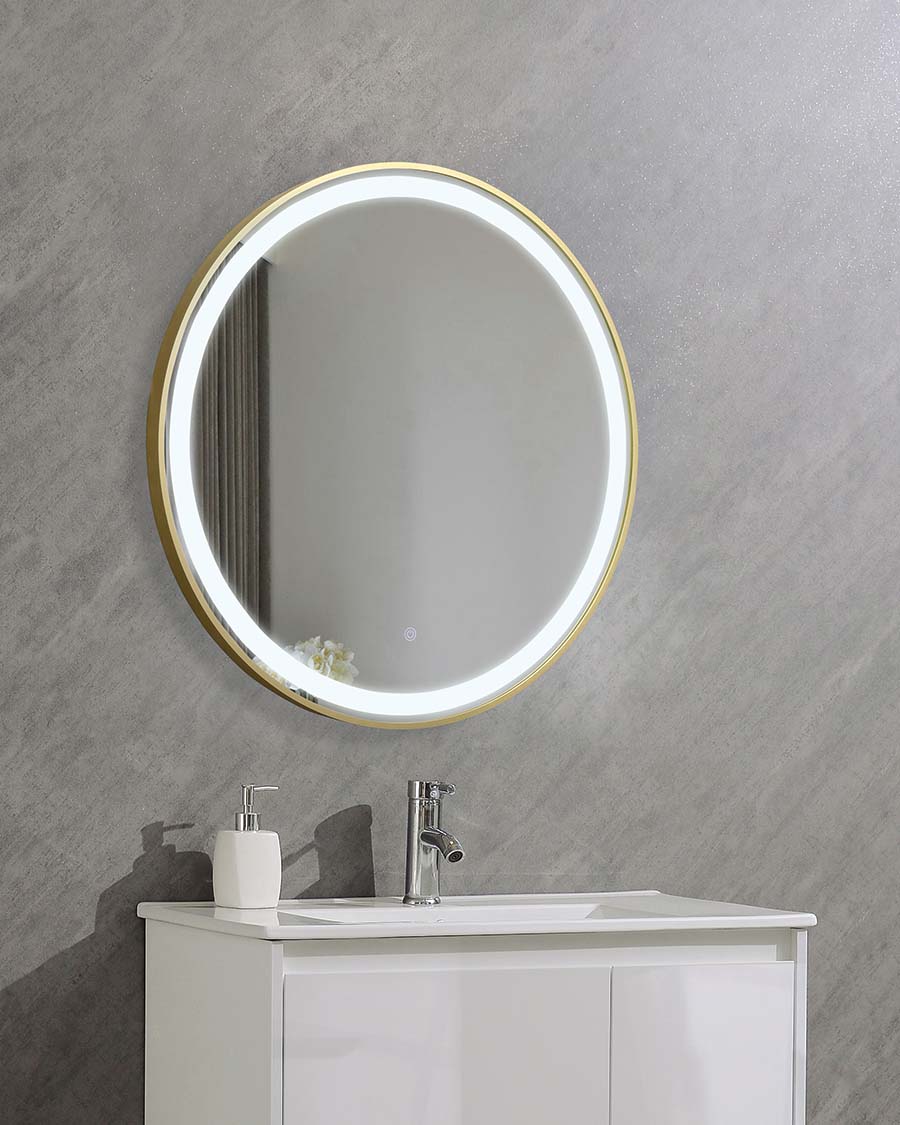 Idealaqua ogledalo s LED rasvjetom R, 70 cm, zlatni okvir