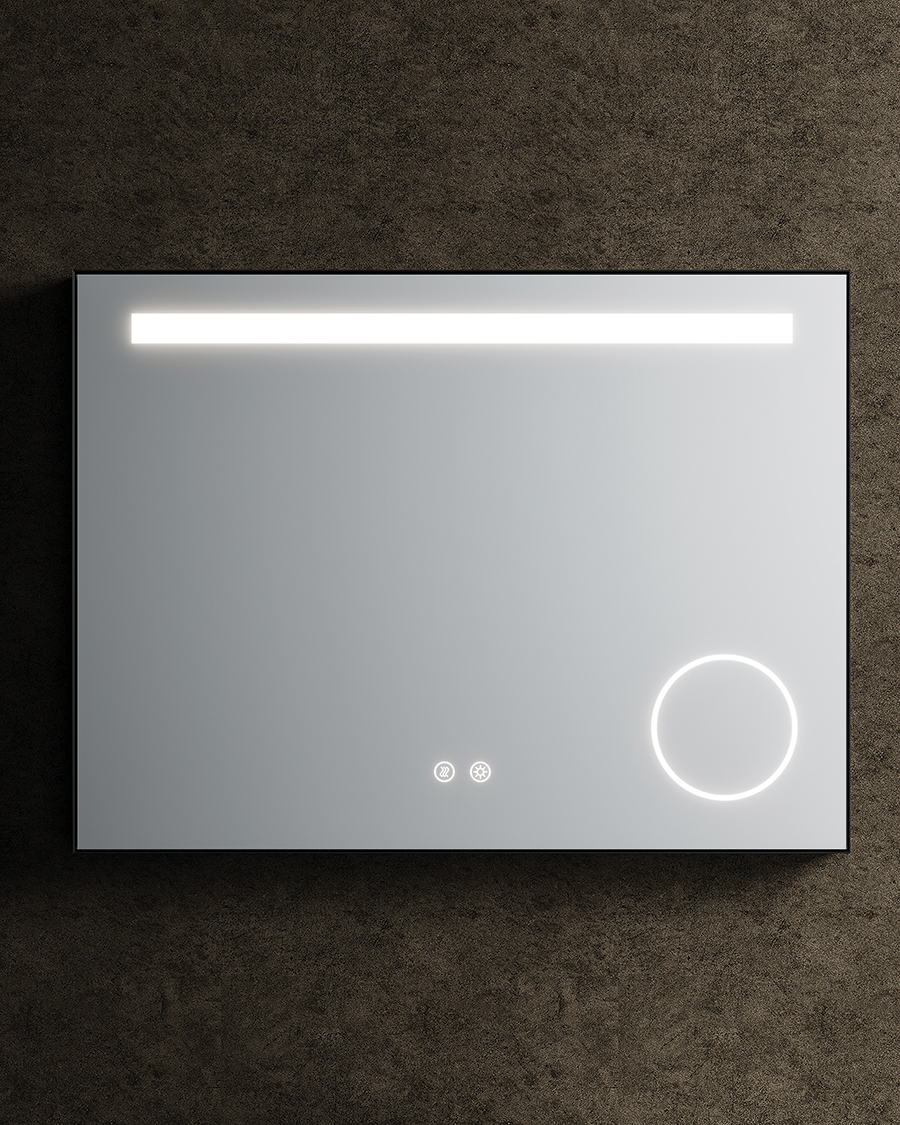 Idealaqua ogledalo s LED rasvjetom R, 80×60 cm, mat crni okvir