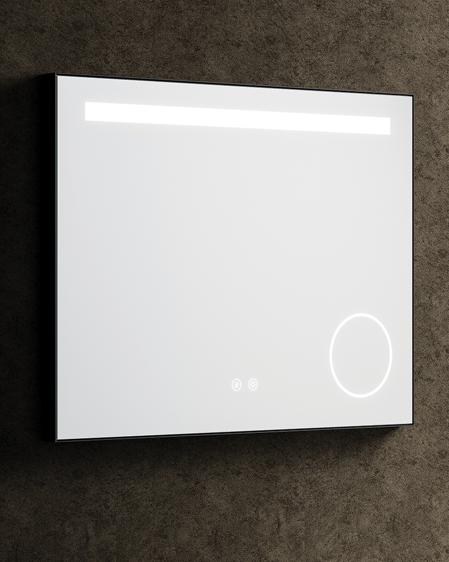 Idealaqua ogledalo s LED rasvjetom R, 80×60 cm, mat crni okvir