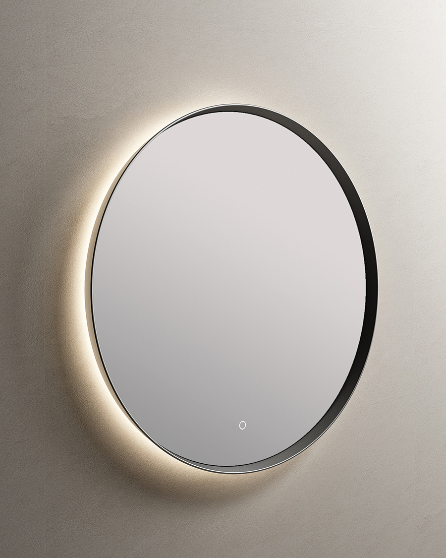 Idealaqua ogledalo s LED rasvjetom R, 80 cm, mat crni okvir