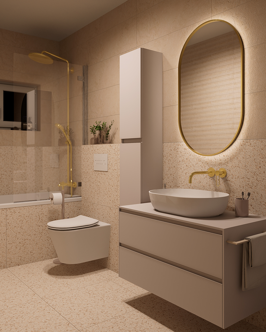 Idealaqua ogledalo s LED rasvjetom R, 90×38 cm, mat zlatni okvir