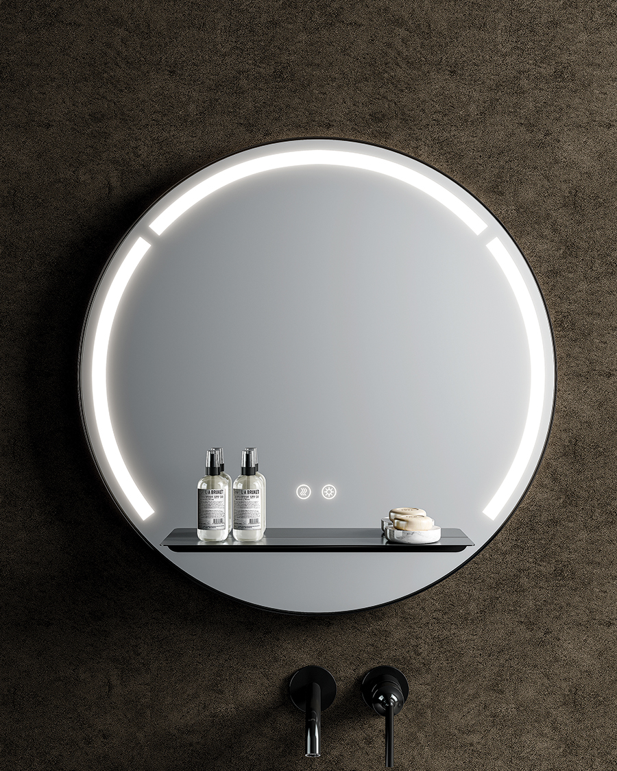 Idealaqua ogledalo s LED rasvjetom R, 70 cm, s crnom mat policom