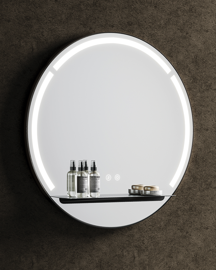 Idealaqua ogledalo s LED rasvjetom R, 70 cm, s crnom mat policom