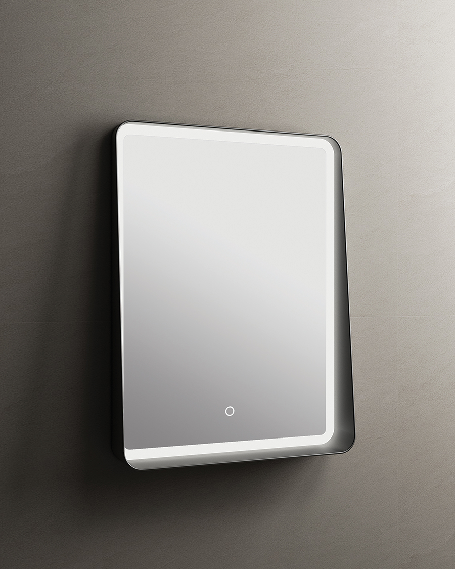 Idealaqua ogledalo s LED rasvjetom R, 60×80 cm, mat crni okvir