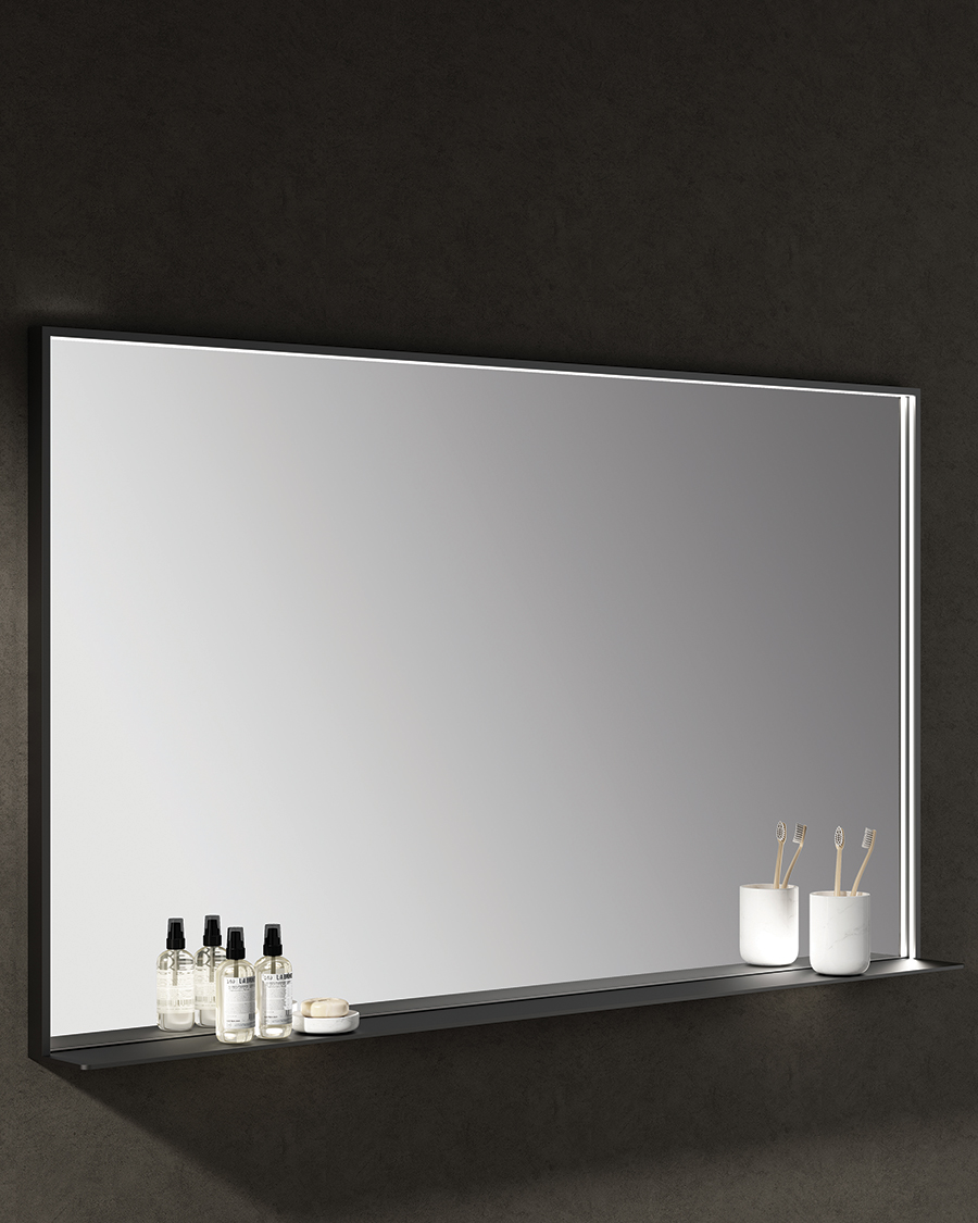 Idealaqua ogledalo s LED rasvjetom R, 80×80 cm, mat crni okvir