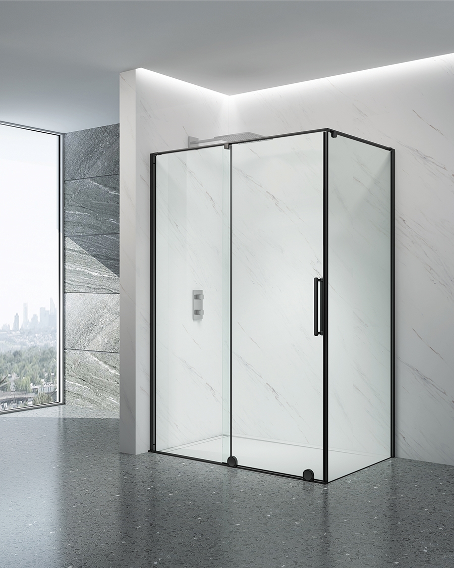 Idealaqua tuš vrata BUP, 120 cm, klizna, brushed black/prozirno