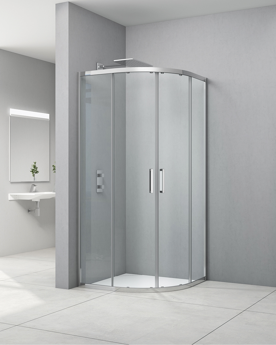 Idealaqua tuš kabina polukružna NDF, 90 cm, klizna, krom\prozirno