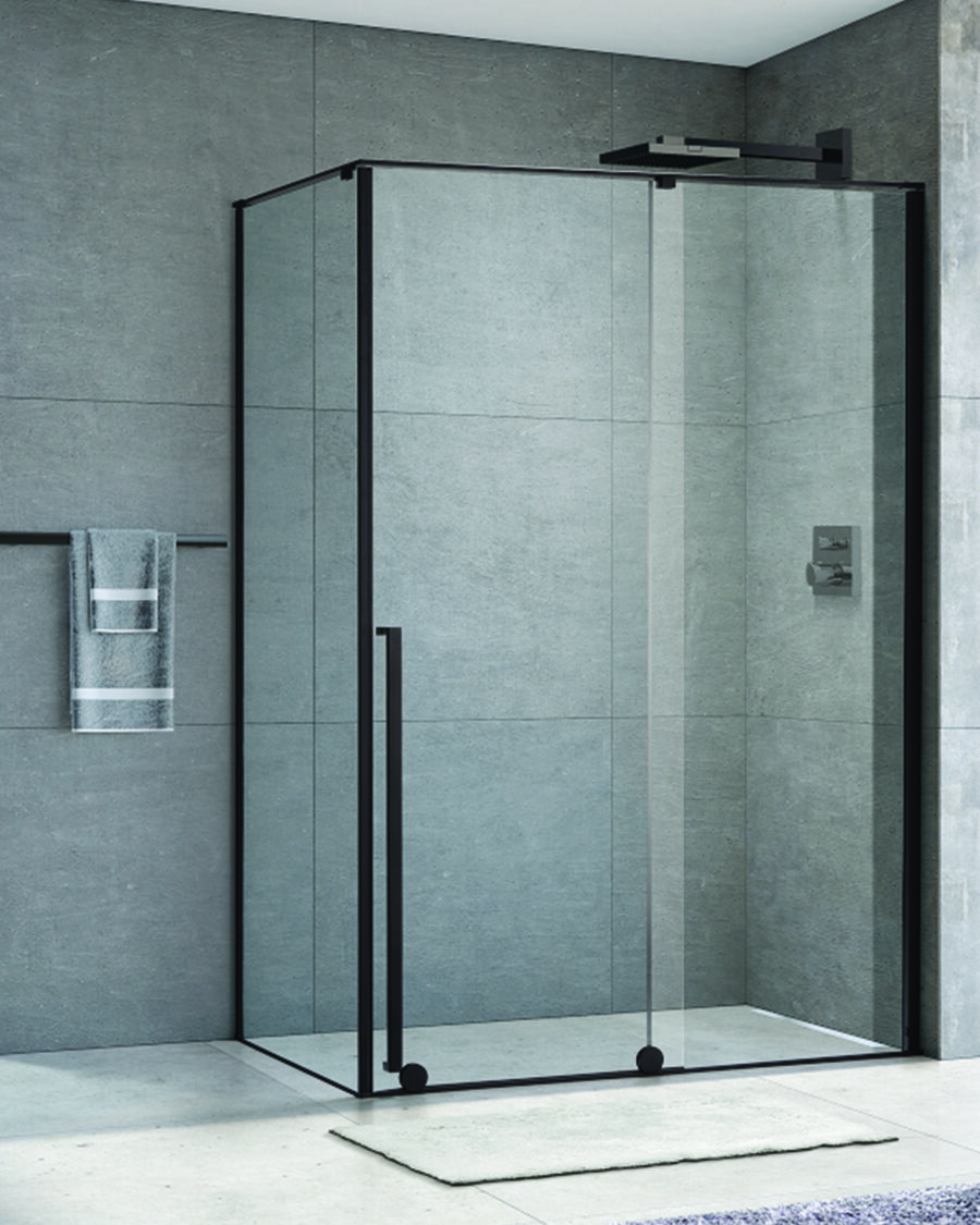 Idealaqua tuš stranica za vrata SxR, 90 cm, crna\prozirno