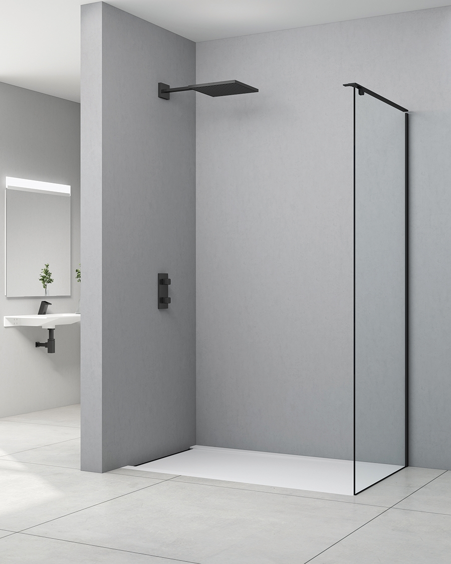 Idealaqu tuš stranica za vrata BUR, 80, brushed black/prozirno