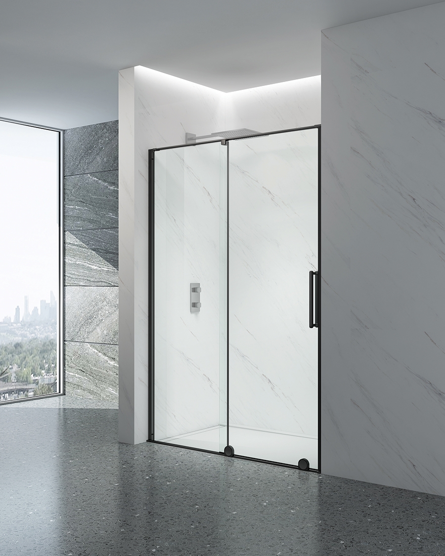 Idealaqua tuš vrata BUP, 140 cm, klizna, brushed black/prozirno