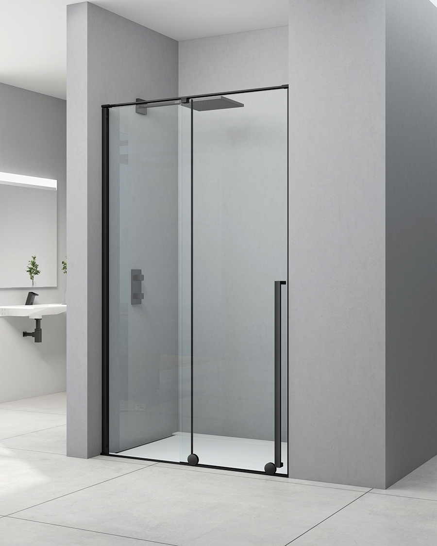 Idealaqua tuš vrata SxP, 140 cm, klizna, crna\prozirno