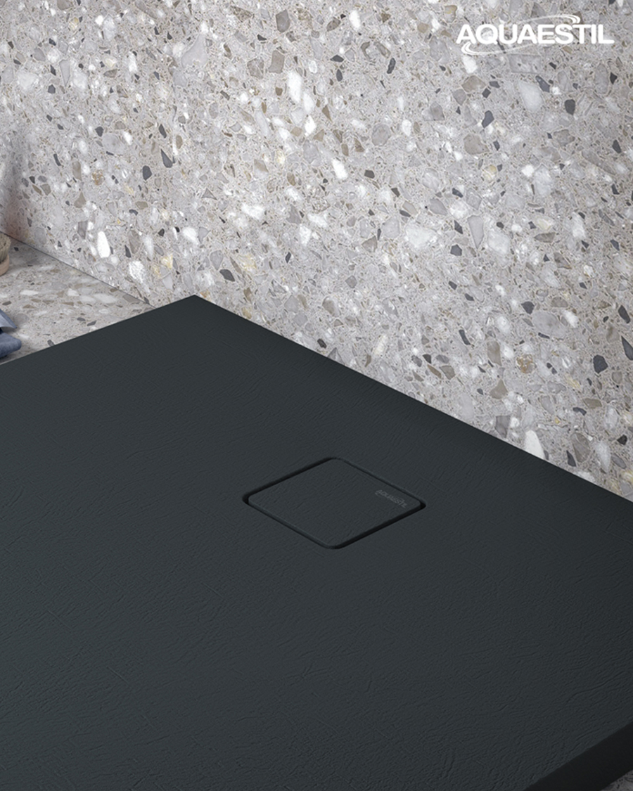 Aquaestil tuš kada pravokutna Stone Deluxe, 90×70 cm, crna