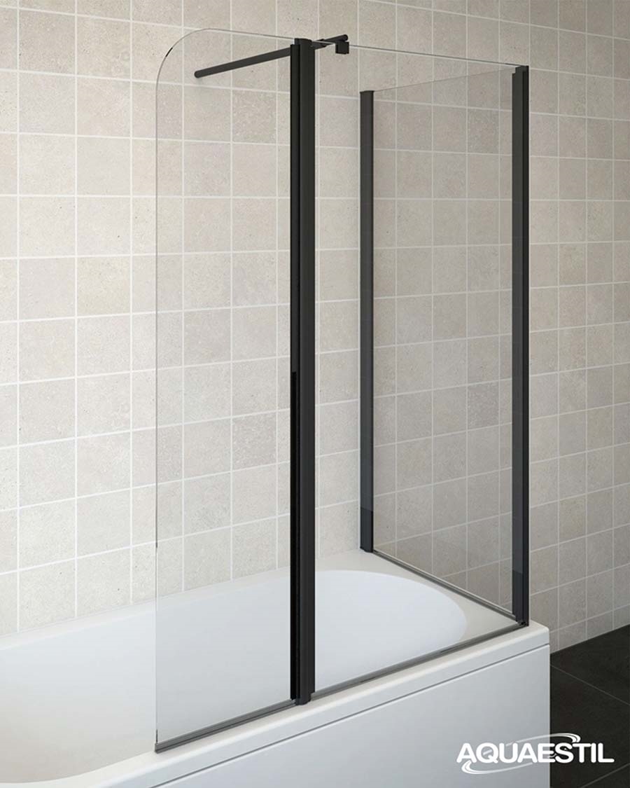 Aquaestil tuš stranica za kadu Beta III, preklop + fiks, 80 cm, crna/prozirno