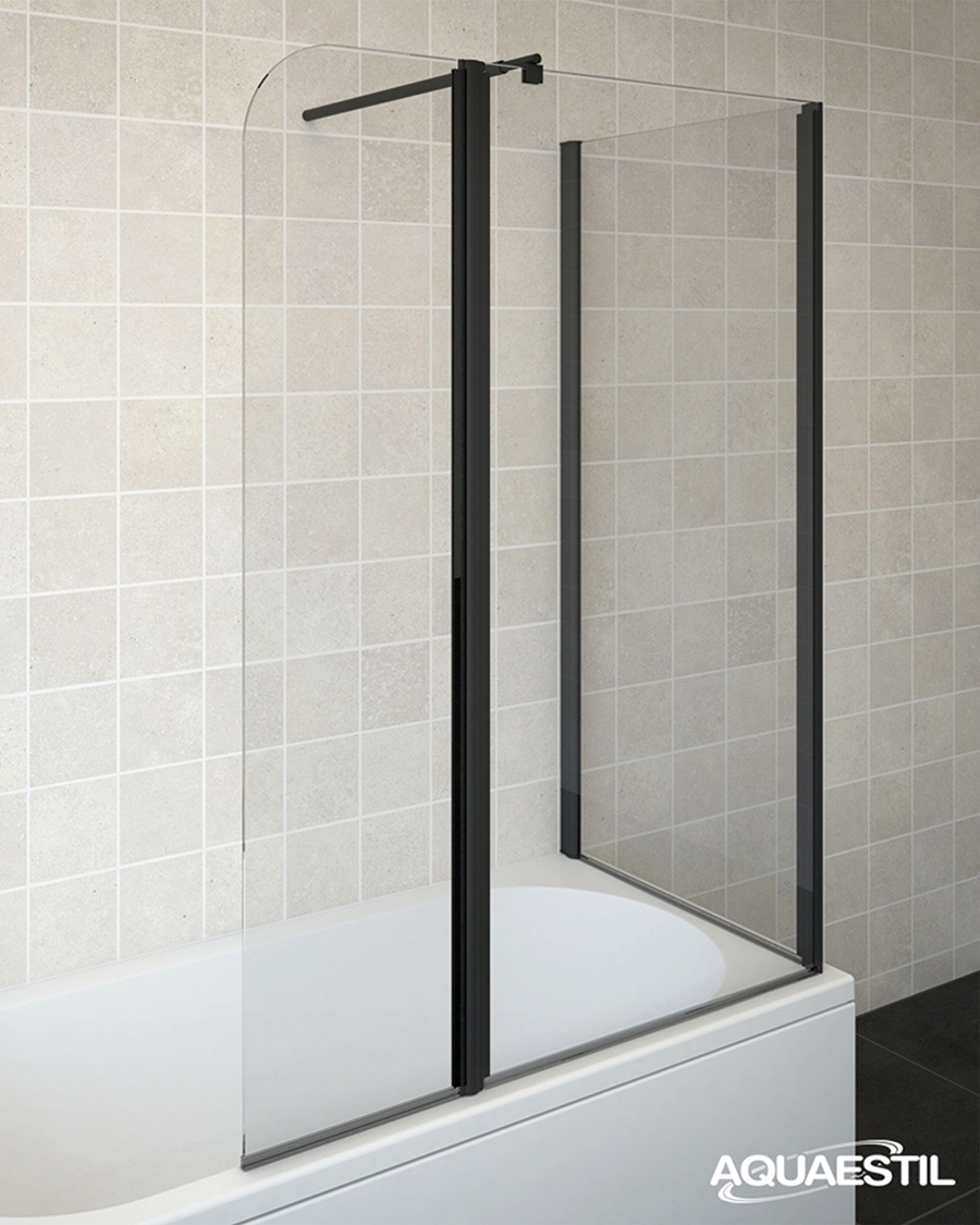 Aquaestil tuš stranica za kadu Beta III, preklop + fiks, 90 cm, crna/prozirno