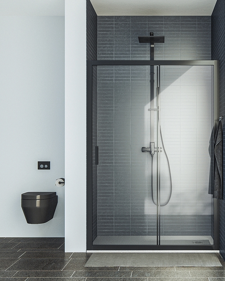 Aquaestil tuš vrata Savana D, 120 cm, klizna, crna/prozirno