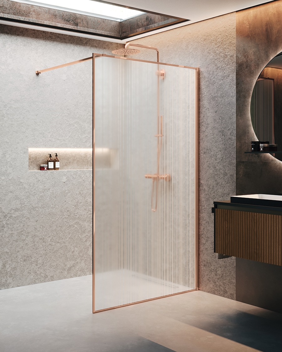 Novellini walk-in Hp art, 97-98,5 cm, brushed red gold/mutno