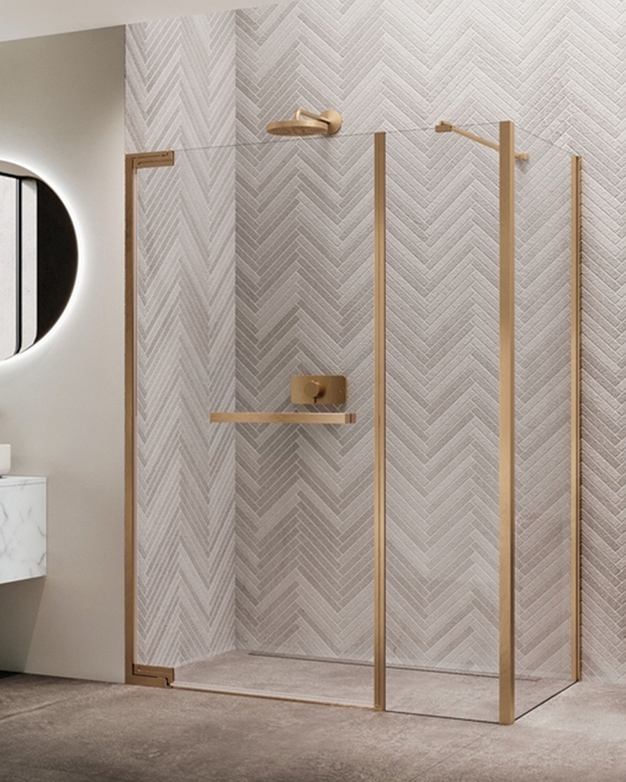 Novellini tuš vrata N180 G+F, 118-119,5 cm, preklopna, brushed bronze/prozirno