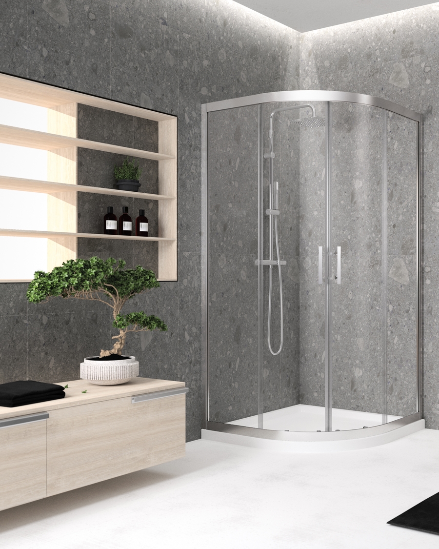 Novellini tuš kabina polukružna Sensi, 77-80 cm , klizna, krom\prozirno