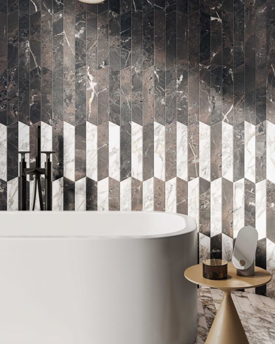 Pločica Flaviker Supreme Memories Bianco Vagli Natural Chevron 7,5×40,7 cm