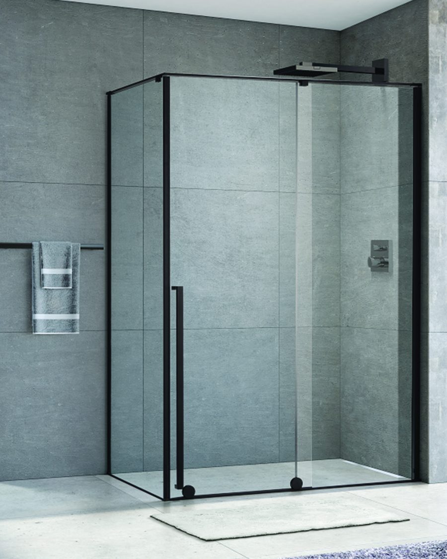 Idealaqua tuš vrata SxP, 120 cm, klizna, crna\prozirno