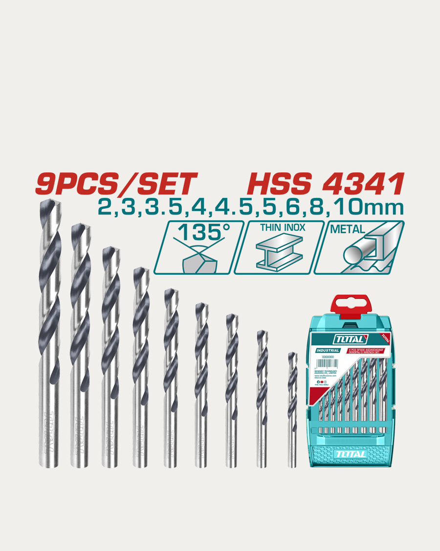 Total pribor set svrdla  9-djelni za metal hss 4341