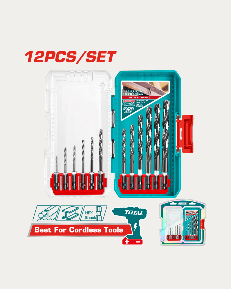 Total pribor set svrdla 12-djelni za metal hss šesterokutni prihvat