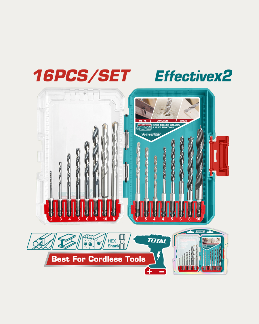Total pribor set svrdla 16-djelni za drvo, metal i beton
