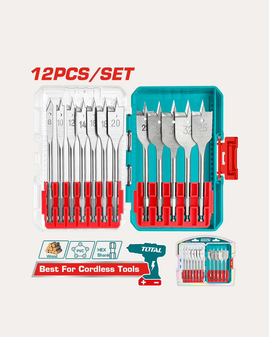 Total pribor set svrdla plosnatih 12-djelni za drvo