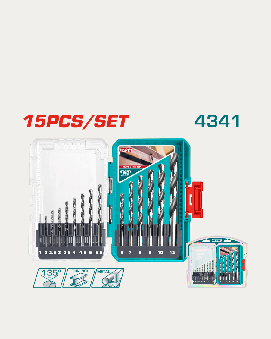Total pribor set svrdla 15-djelni za metal hss 4341