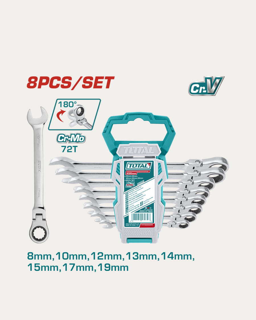 Total set kombiniranih ključeva sa zglobom 8-djelni