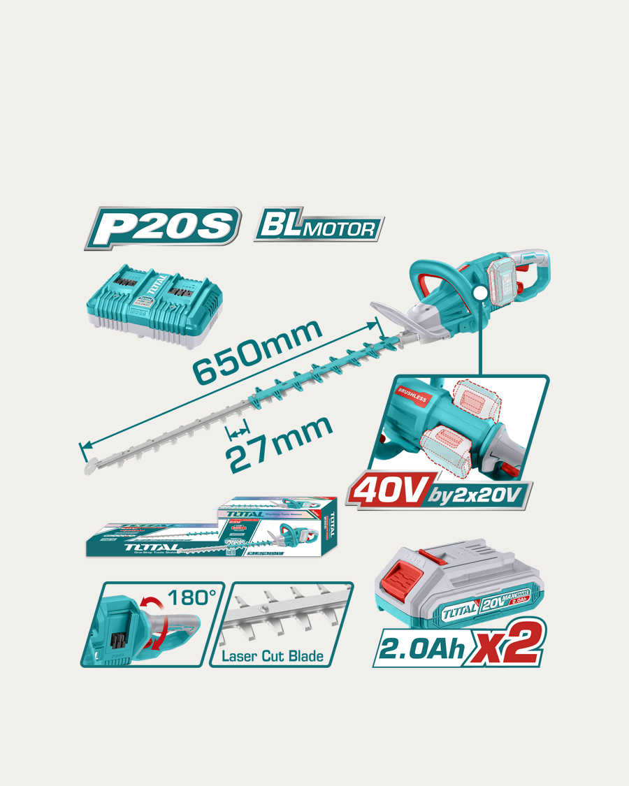 Total aku škare za živicu 650 mm+baterije, punjač