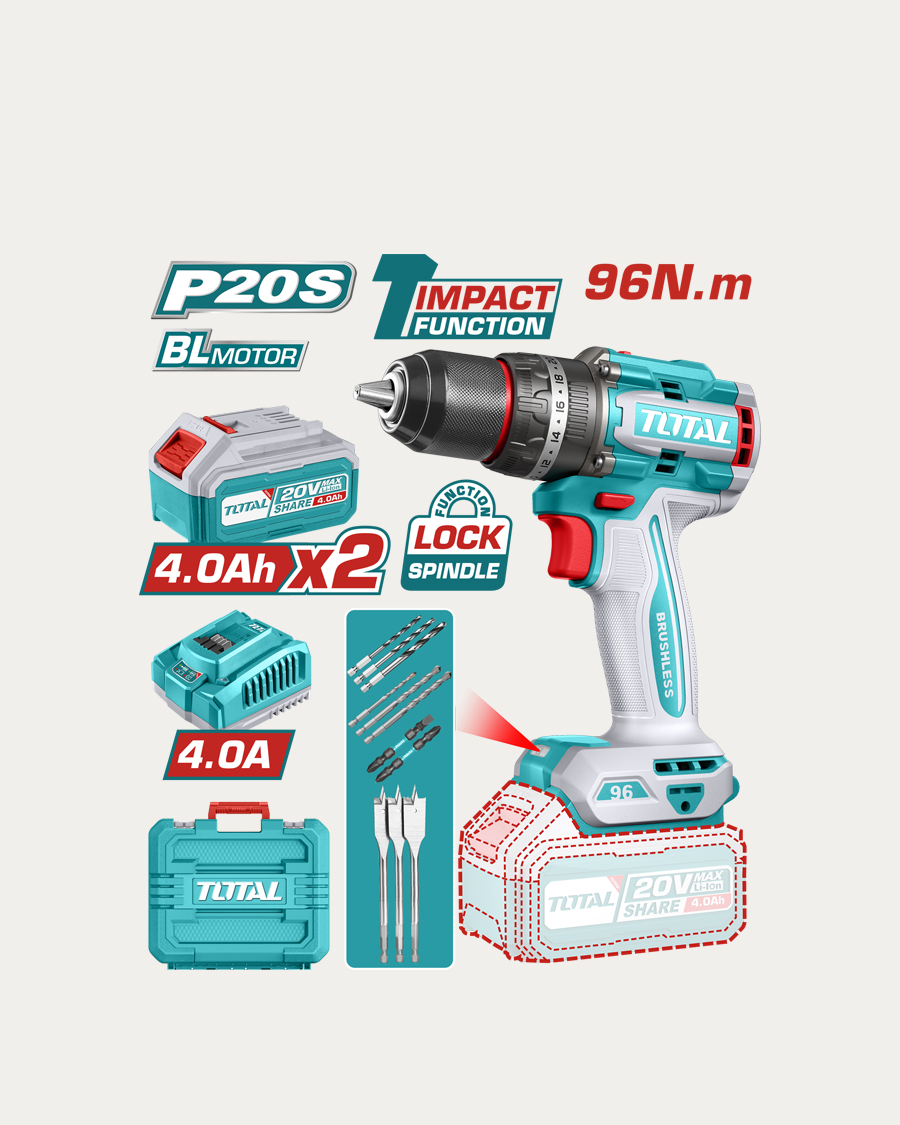 Total aku udarna bušilica 96 Nm 2 baterije, punjač, kovčeg