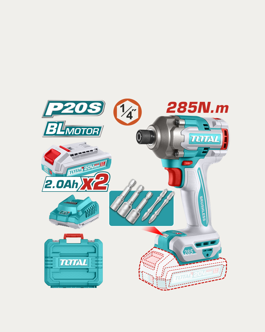 Total aku udarni izvijač 285 Nm 2 baterije, punjač, kovčeg