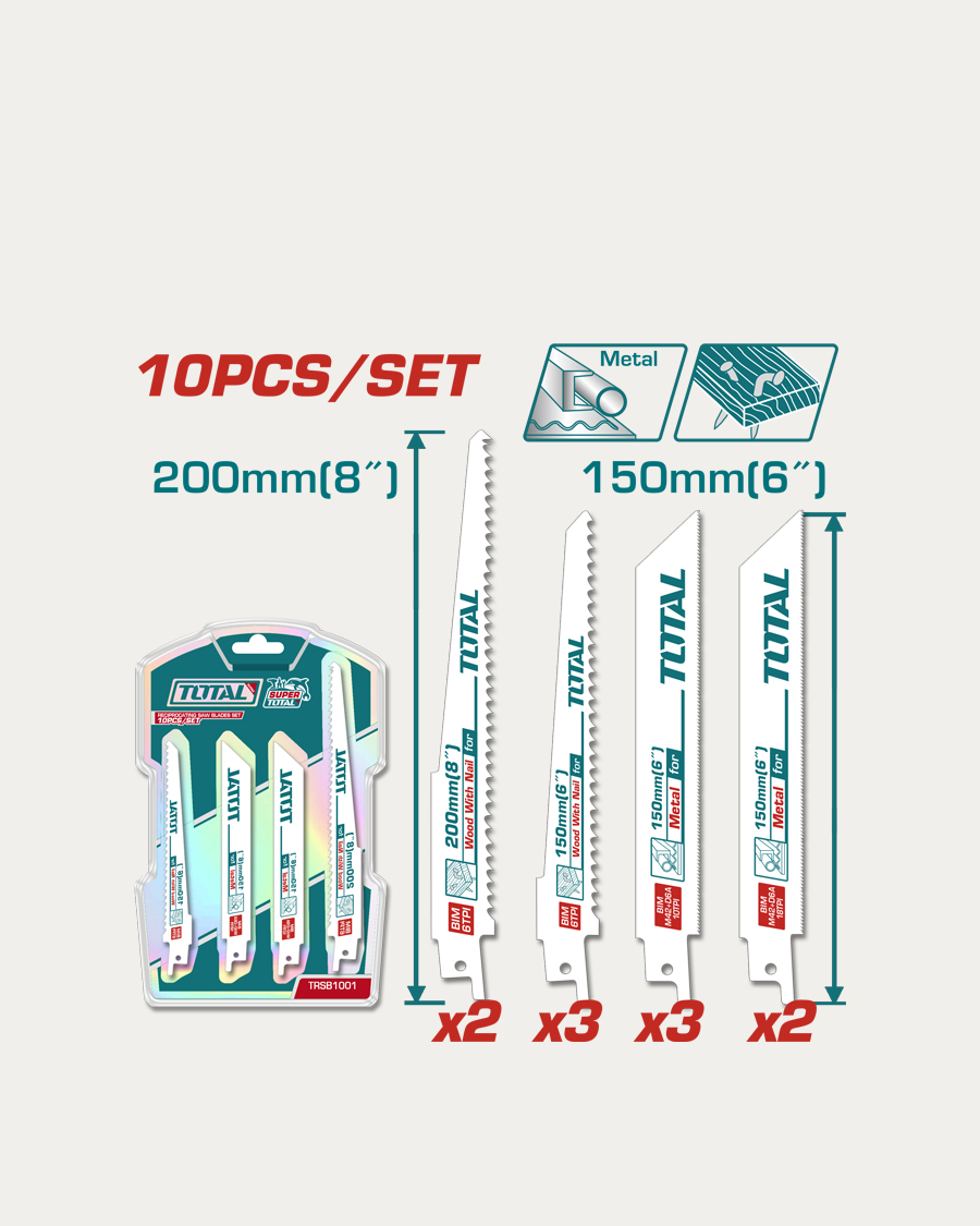 Total pribor set listova sabljaste pile 10-djelni za metal i drvo