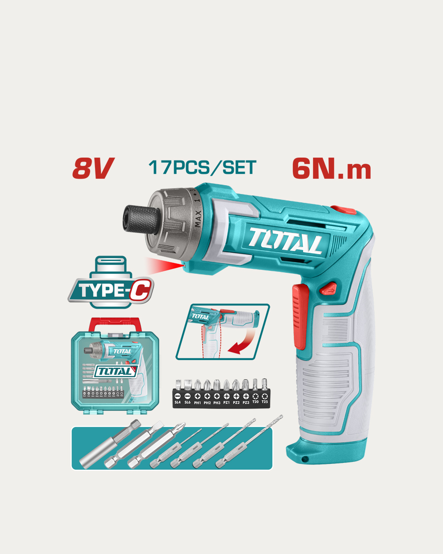 Total aku izvijač 6 Nm 8 V + set bitova